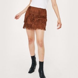Never worn Nasty Gal REAL suede tiered fringe mini skirt